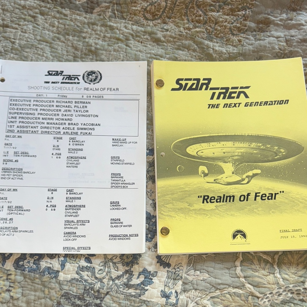AUTHENTIC Star Trek TNG "Realm of Fear" Production Script & shooting schedule